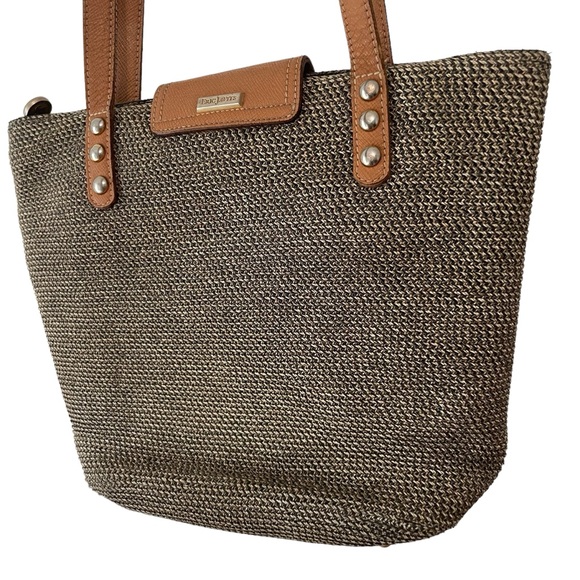 Eric Javits York Squishee Woven Brown Shoulder Tote Bag 2 Straps Zip Closure - Picture 2 of 13